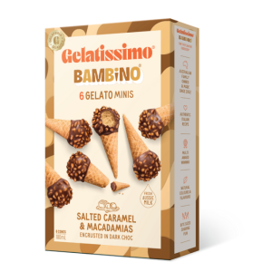 Gelatissimo Bambino Minis - Salted Caramel & Macadamias 6-pack 180ml  (10/ctn)  *NEW LOWER PRICE RRP $8.99